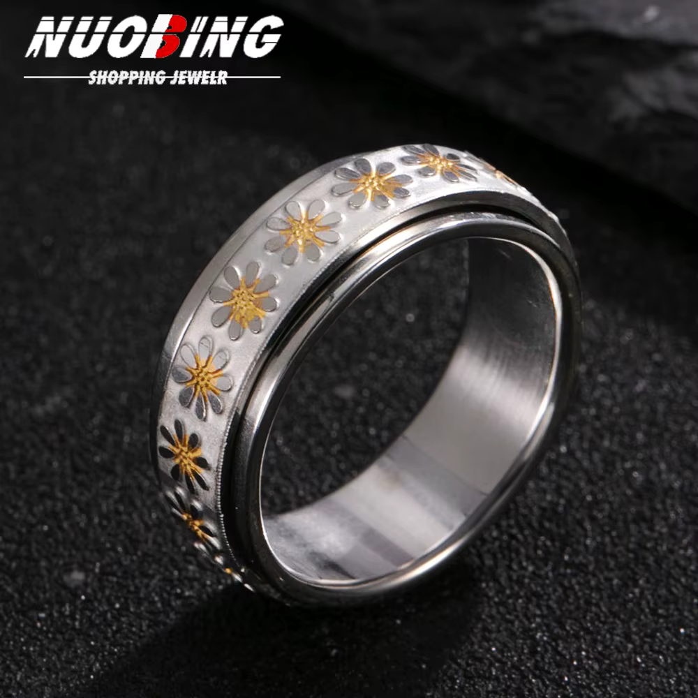 Anti-Stress anxiété Fidget pour femmes Spinner marguerite fleur tournesol soleil étoile en acier inoxydable anneau bijoux à la mode Anillo ﻿