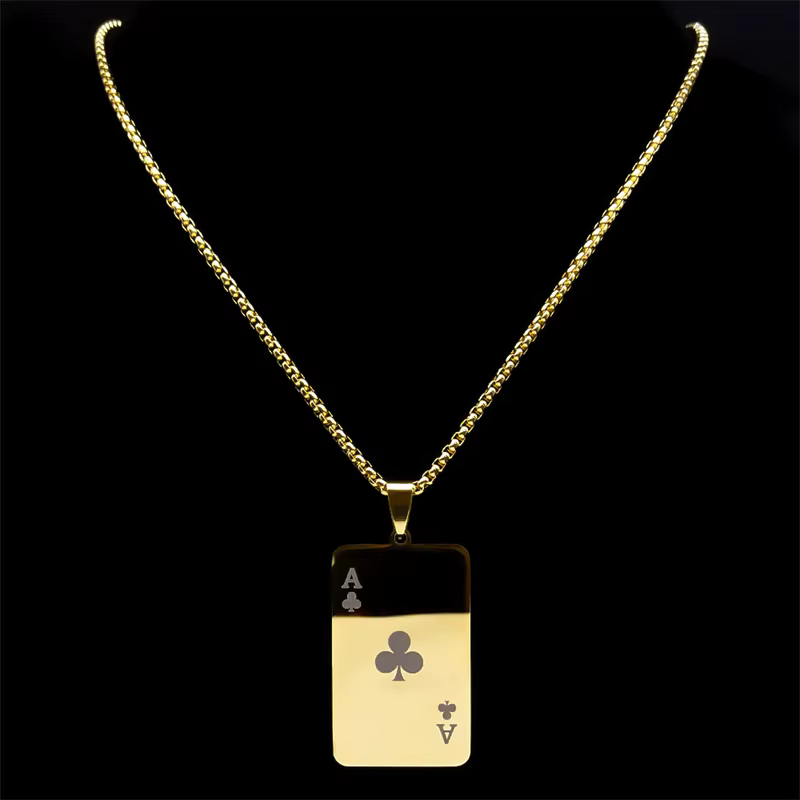Punk Poker Fleur de Prunier Un Pendentif Collier pour Femmes/Hommes En Acier Inoxydable Or Document Hip Hop Carte À Jouer JOJewelry NZZZ130-2
