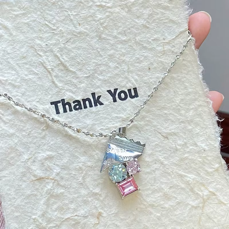 ANENJERY – collier avec pendentif en Zircon rose et bleu pour femmes