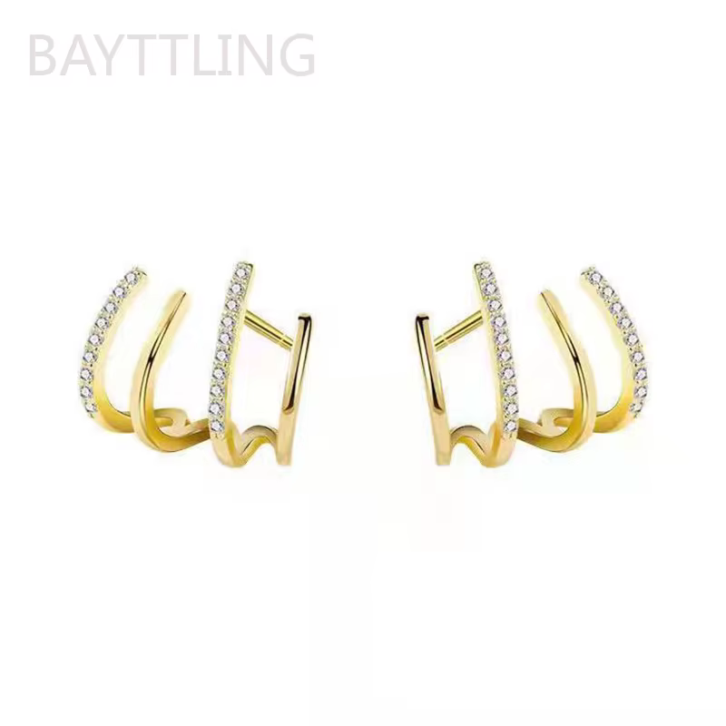 Boucles d'oreilles à crochet à griffes en argent 925 et or 18 carats pour femmes