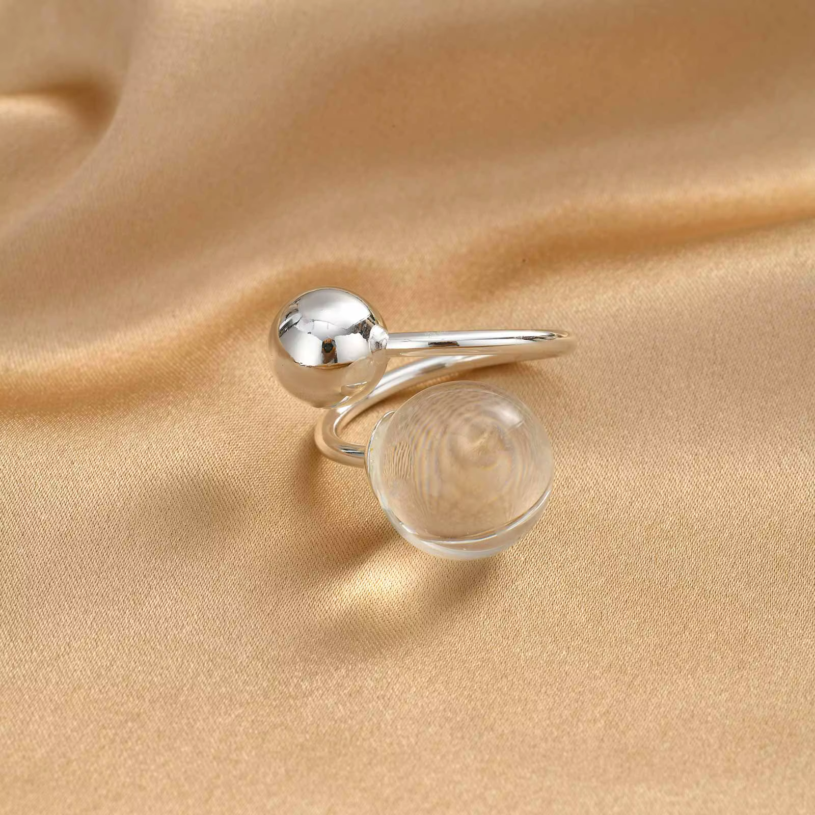 Bague ouverte sphérique géométrique pour femme