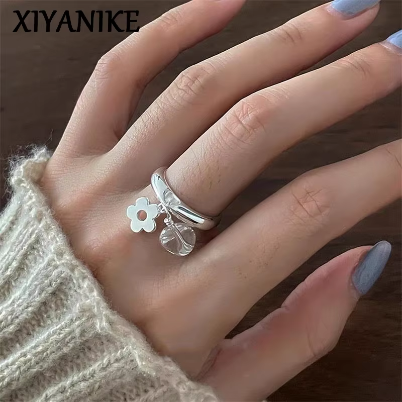 XIYANIKE – bagues ouvertes en forme de fleur de cristal pour femmes et filles
