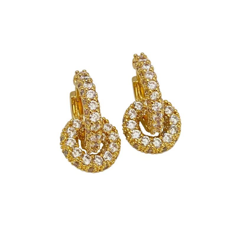 2025 corée nouveau design bijoux de mode 14K plaqué or rond zircon pendentif boucles d'oreilles élégant femmes accessoires de travail quotidien