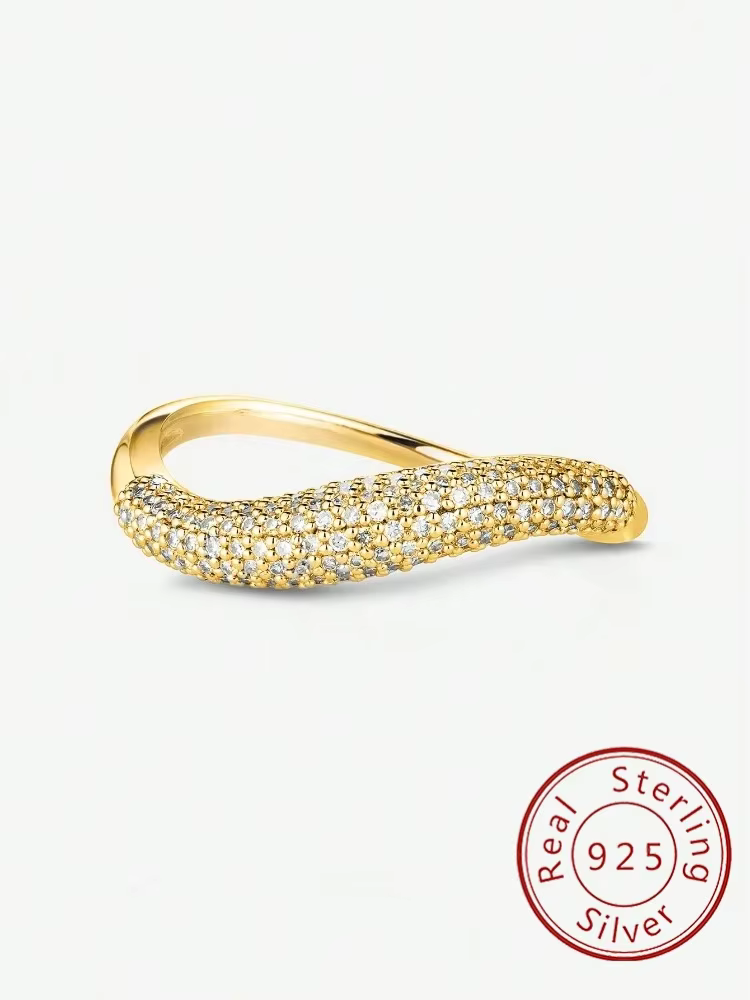 Bague en argent Sterling 925 en forme de vague de Zircon pour femmes