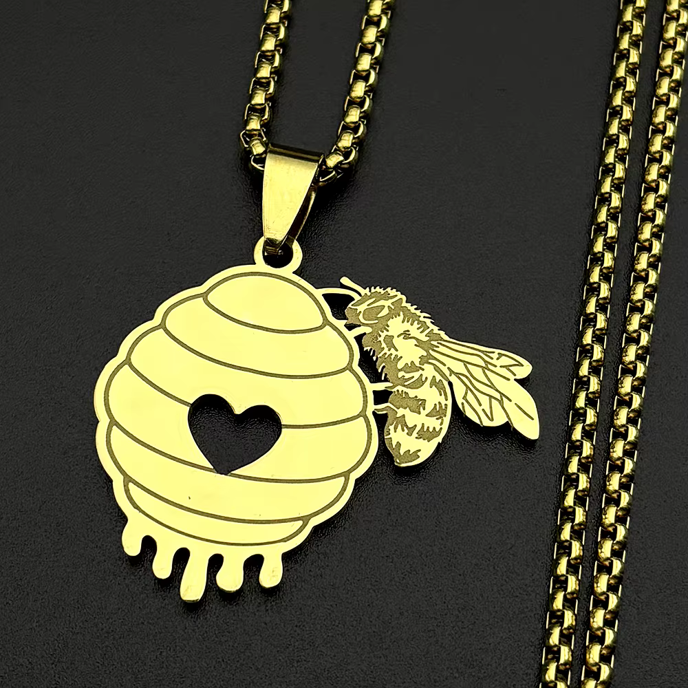 Collier pendentif en forme de cœur d'abeille pour femmes et couples