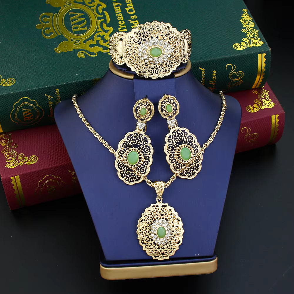 Sunspicems ensemble de Bijoux de mariage algérien et marocain couleur or boucles d'oreilles goutte manchette Bracelet pendentif collier de mariée arabe