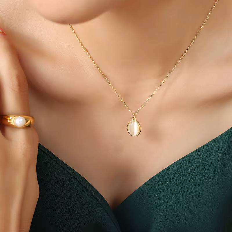 Collier opale Simple Vintage en acier inoxydable 316L