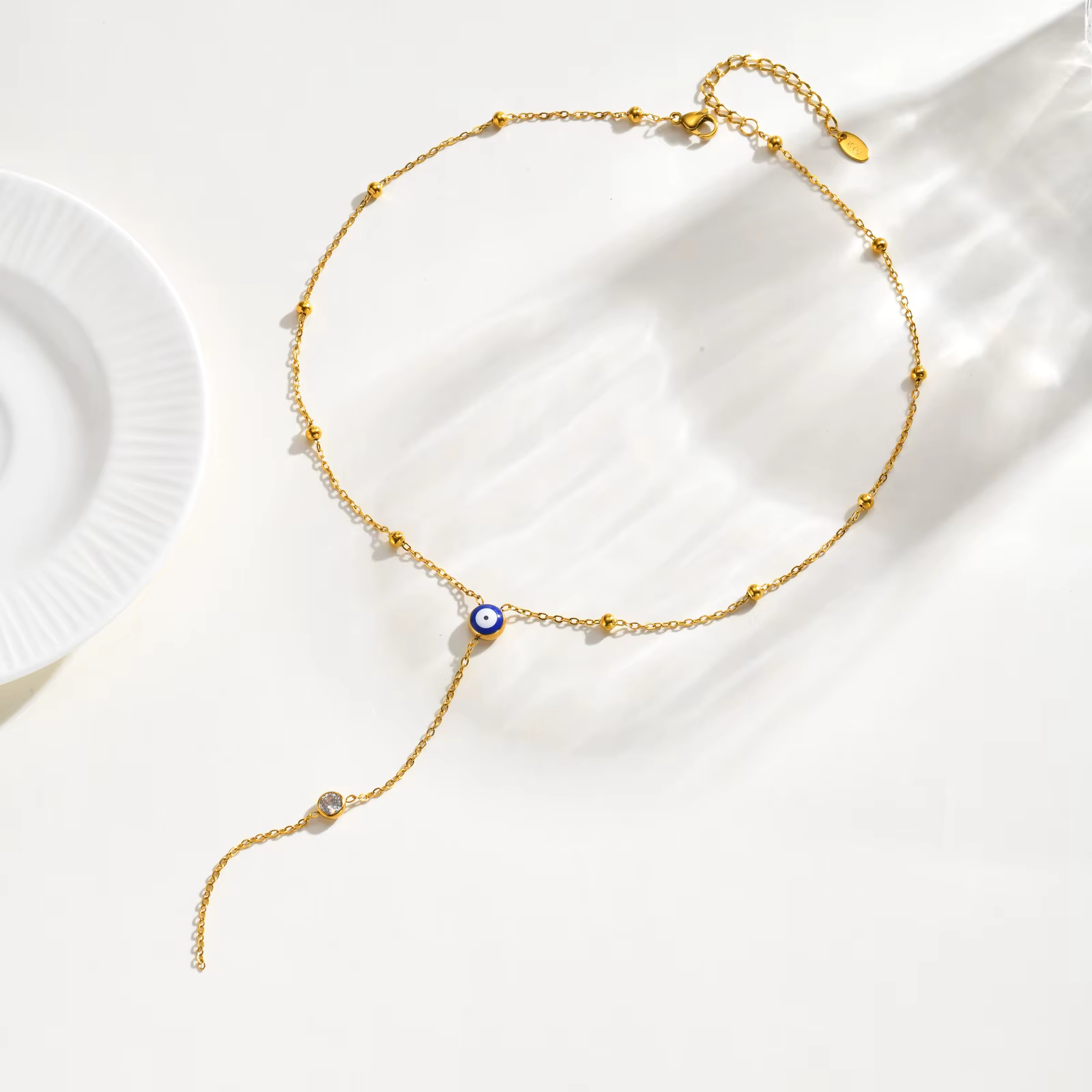 Collier Y Œil Turc en Acier Inoxydable Plaqué Or