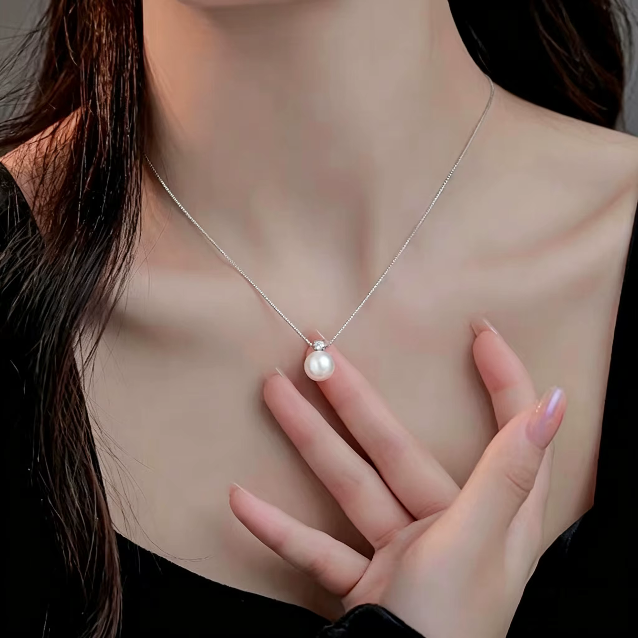 OZAN – collier avec pendentif en perles rondes en argent Sterling S999