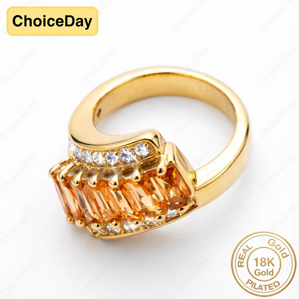 Bague rectangulaire en zircon jaune plaqué or 18 carats