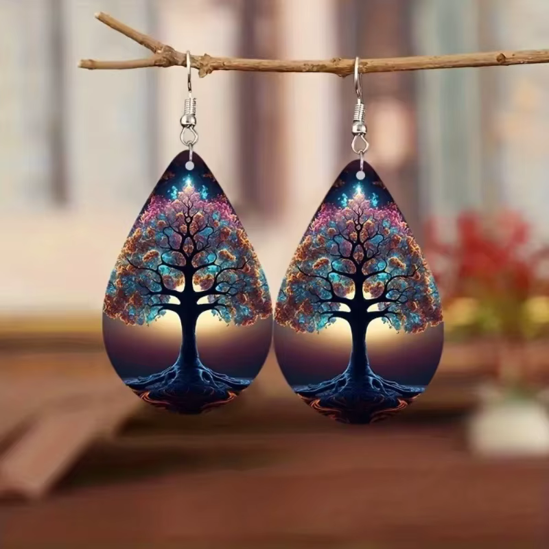 Boucles d'oreilles en bois à motif ondulé d'eau coloré de Style bohémien
