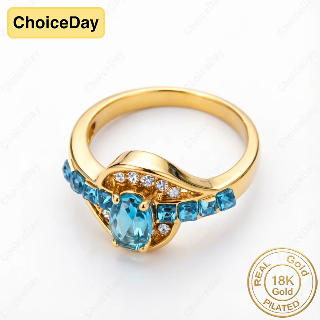 Bague en Zircon Vert Plaqué Or 18 carats Luxueuse et Exquise pour Femme