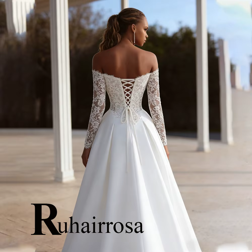Ruhair mode chérie robes De mariée dentelle Appliques hors De l'épaule a-ligne plissée robe