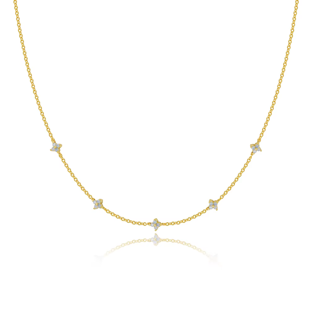 Collier de fleurs bleues en cristal plaqué or pour femmes