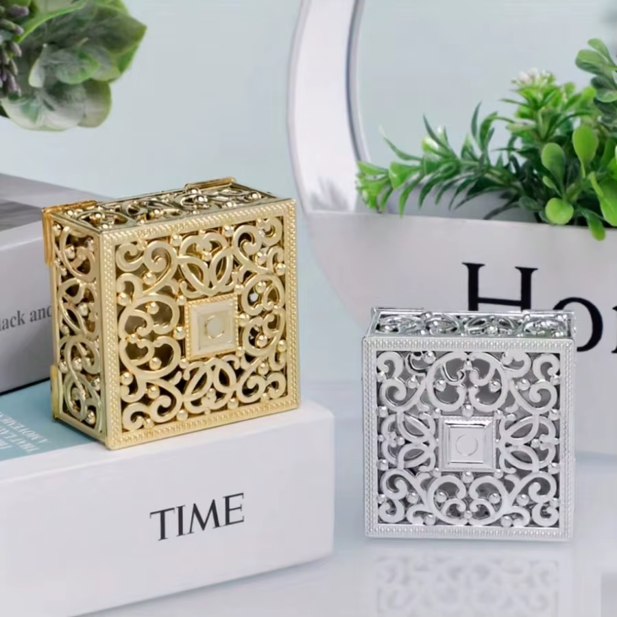 Cadeau pour elle/lui : Boîtes à dragées créatives de style européen en argent et or, 12 boîtes rondes en plastique plaqué