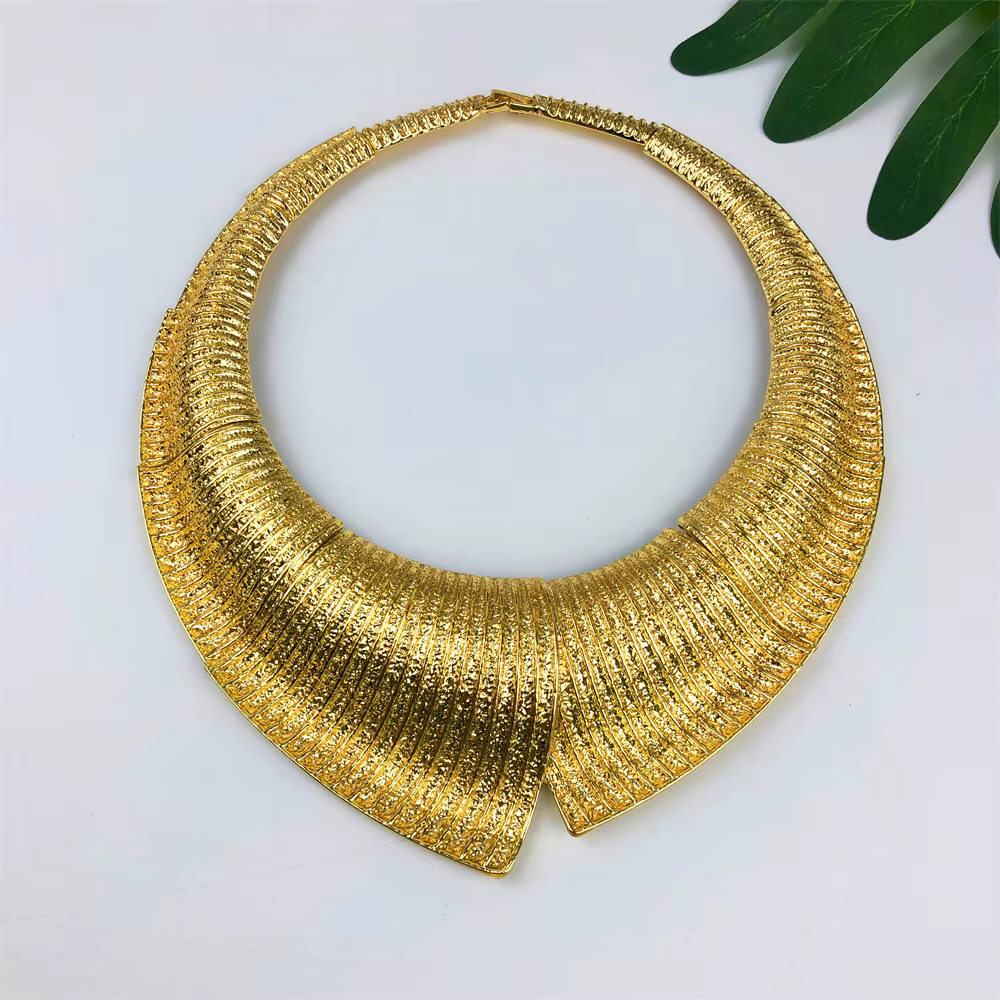 ESALE italie 18k plaqué or femmes ensemble de bijoux classique deux tons conception collier rond boucles d'oreilles
