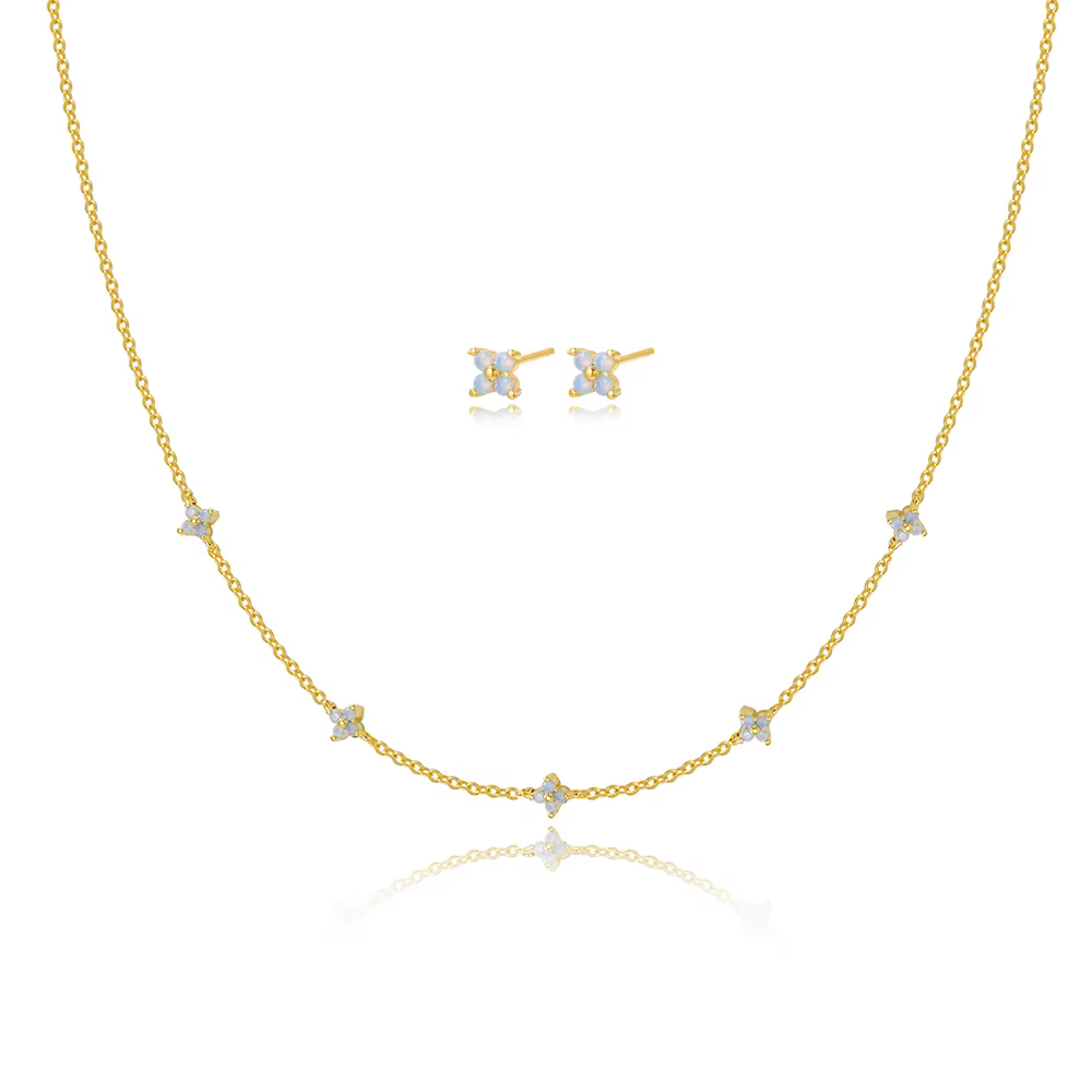 Collier de fleurs bleues en cristal plaqué or pour femmes