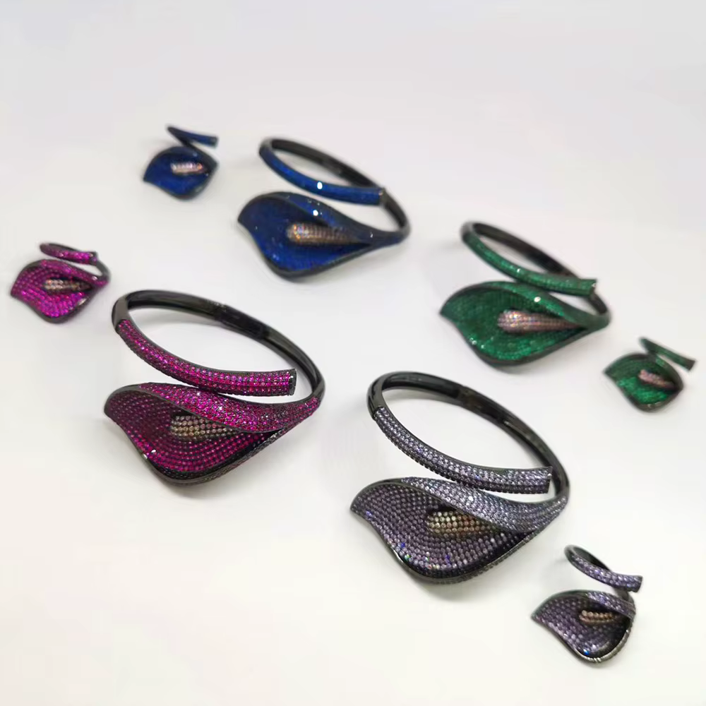Missvikki nouveau à la mode luxe fleur de lys boucles d'oreilles Bracelet bague ensembles de bijoux pour les femmes de