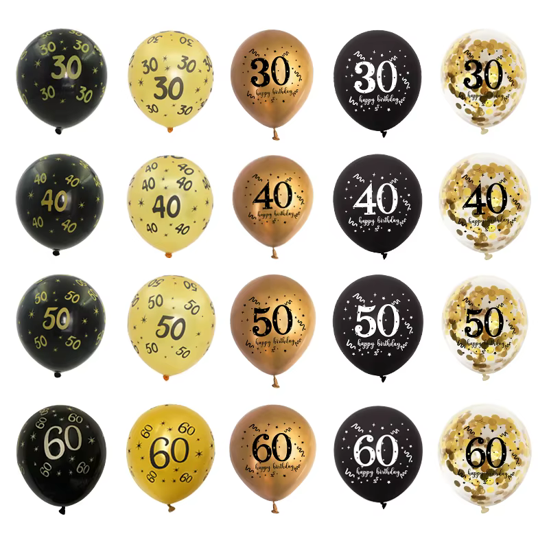 Ballons en Latex noir or 30 40 50 60 ans anniversaire adultes hommes femmes joyeux