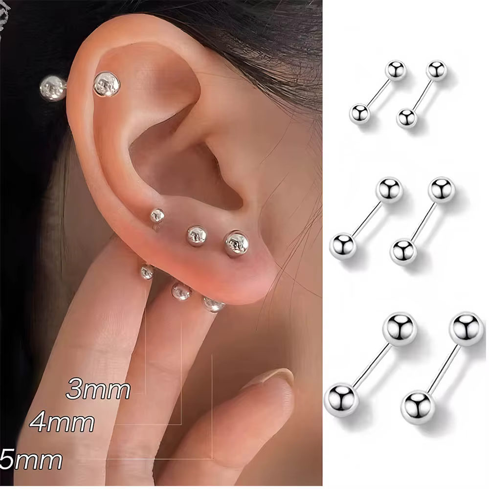 Ensemble de 6 boucles d'oreilles en acier chirurgical 16G (3/4/5mm)