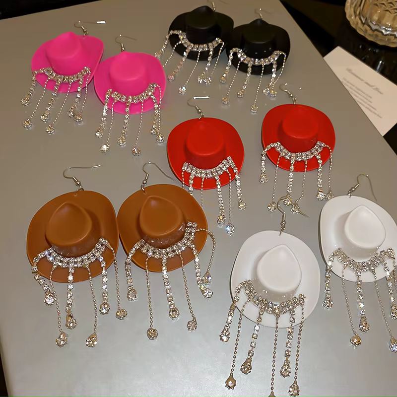 Boucles d'oreilles créatives en forme de chapeau de cowboy pour femmes