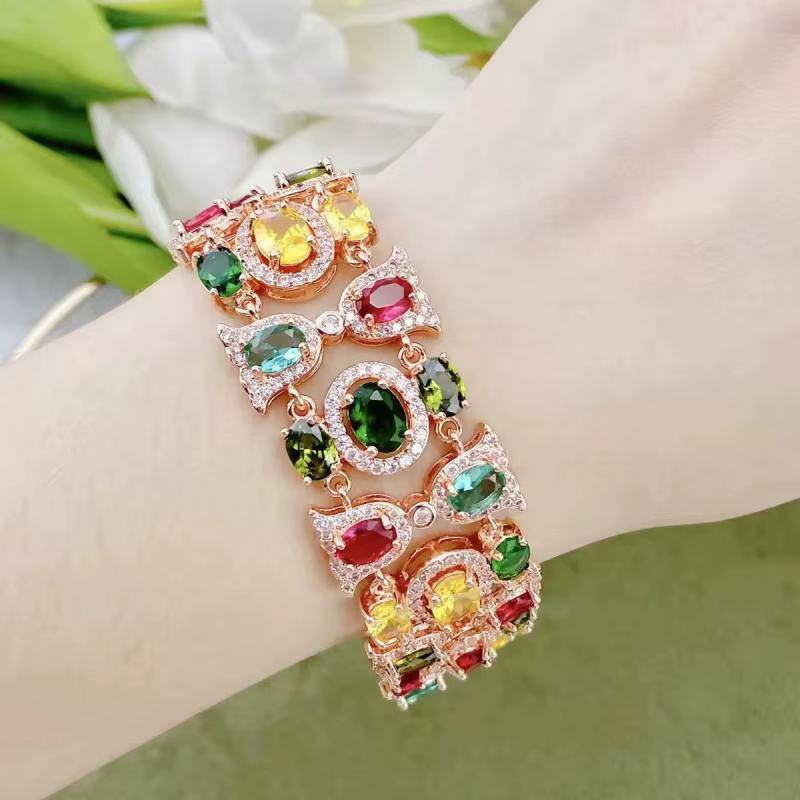 Bracelet en or rose, couleur arc-en-ciel