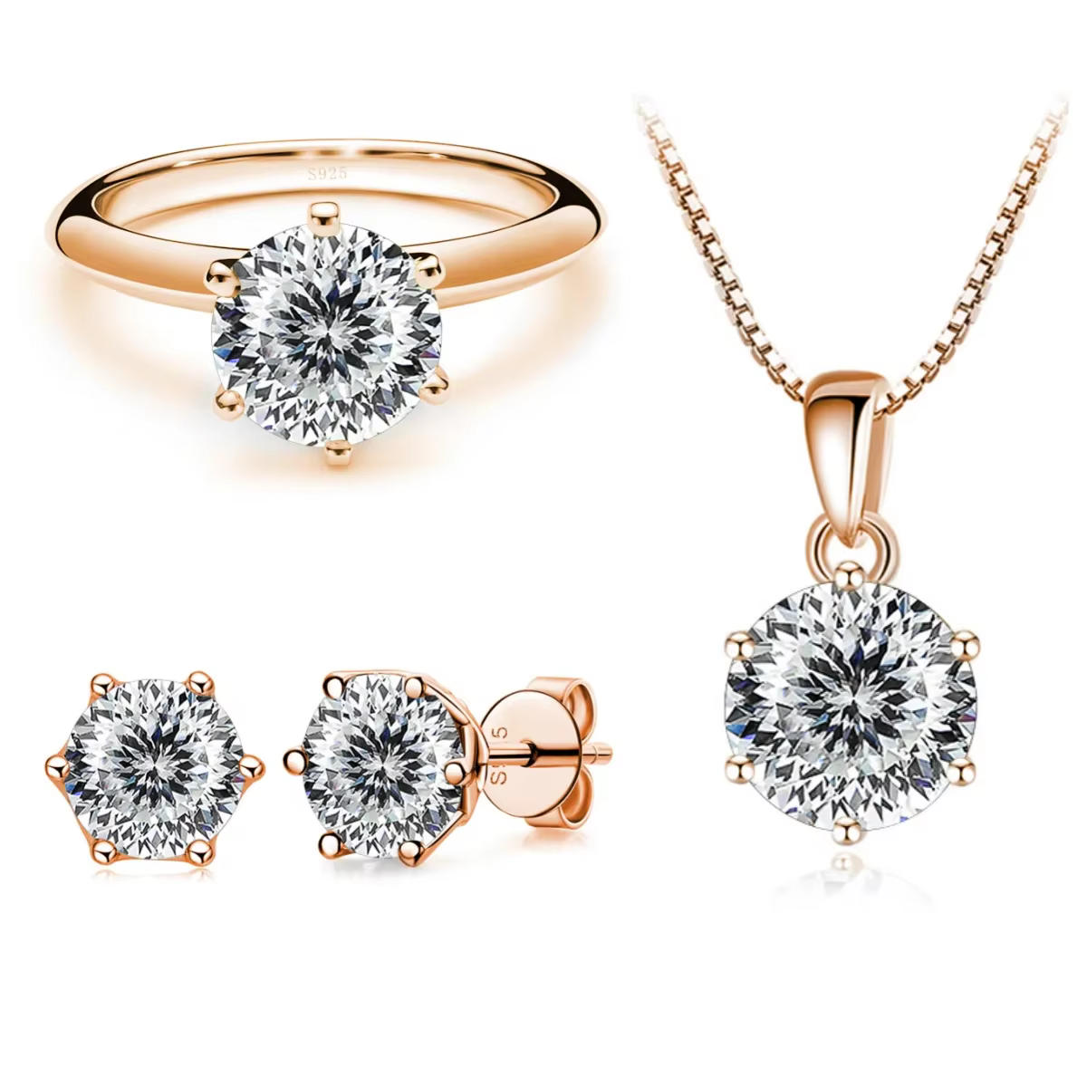 Ensemble de bijoux Moissanite pour charme dame plaqué or Rose avec total 4 carats argent mossanite 925