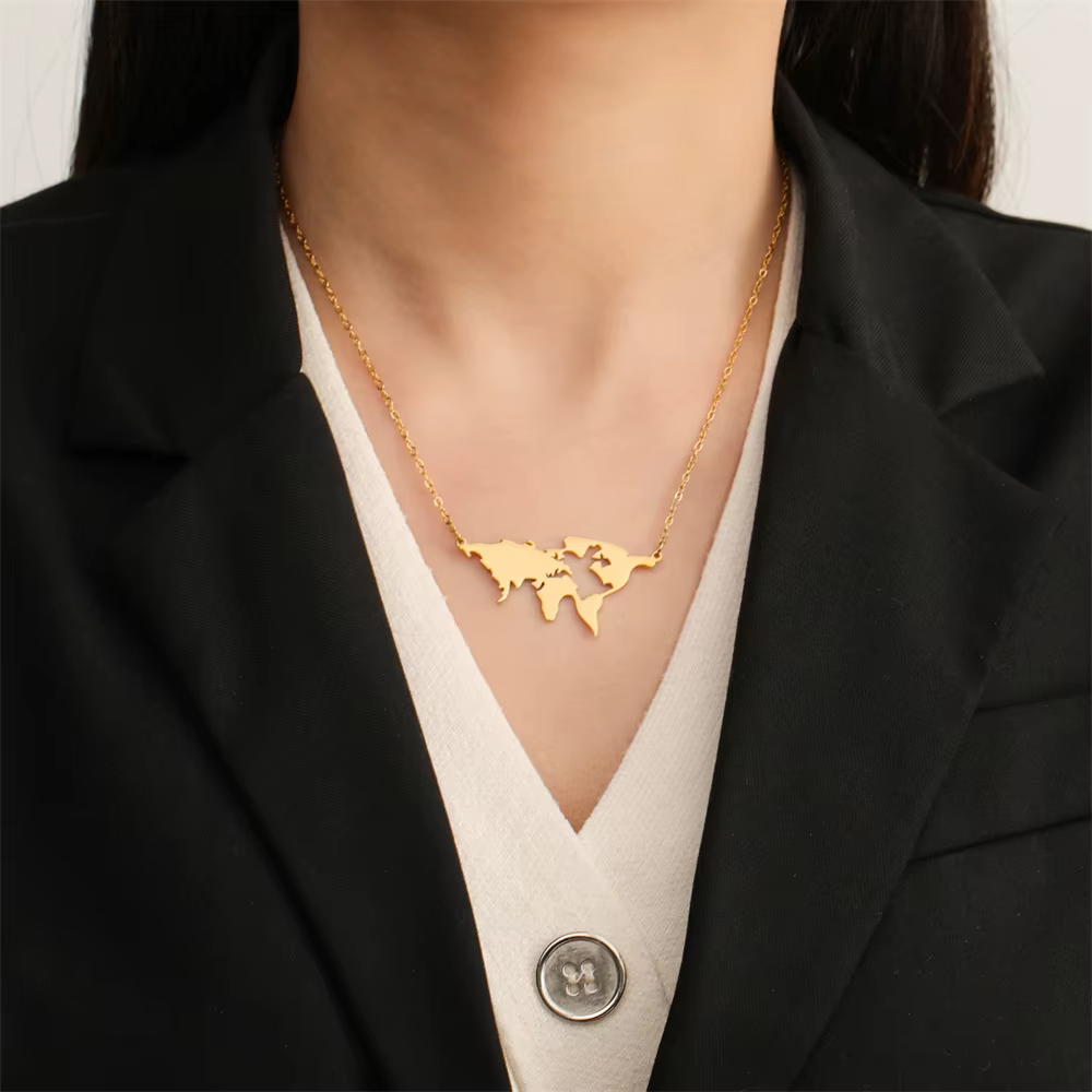 EUEAVAN Collier pendentif globe terrestre pour femme en acier inoxydable