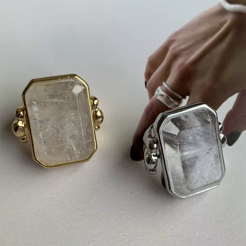 Bague en cristal cube de sucre carré, mode rétro française