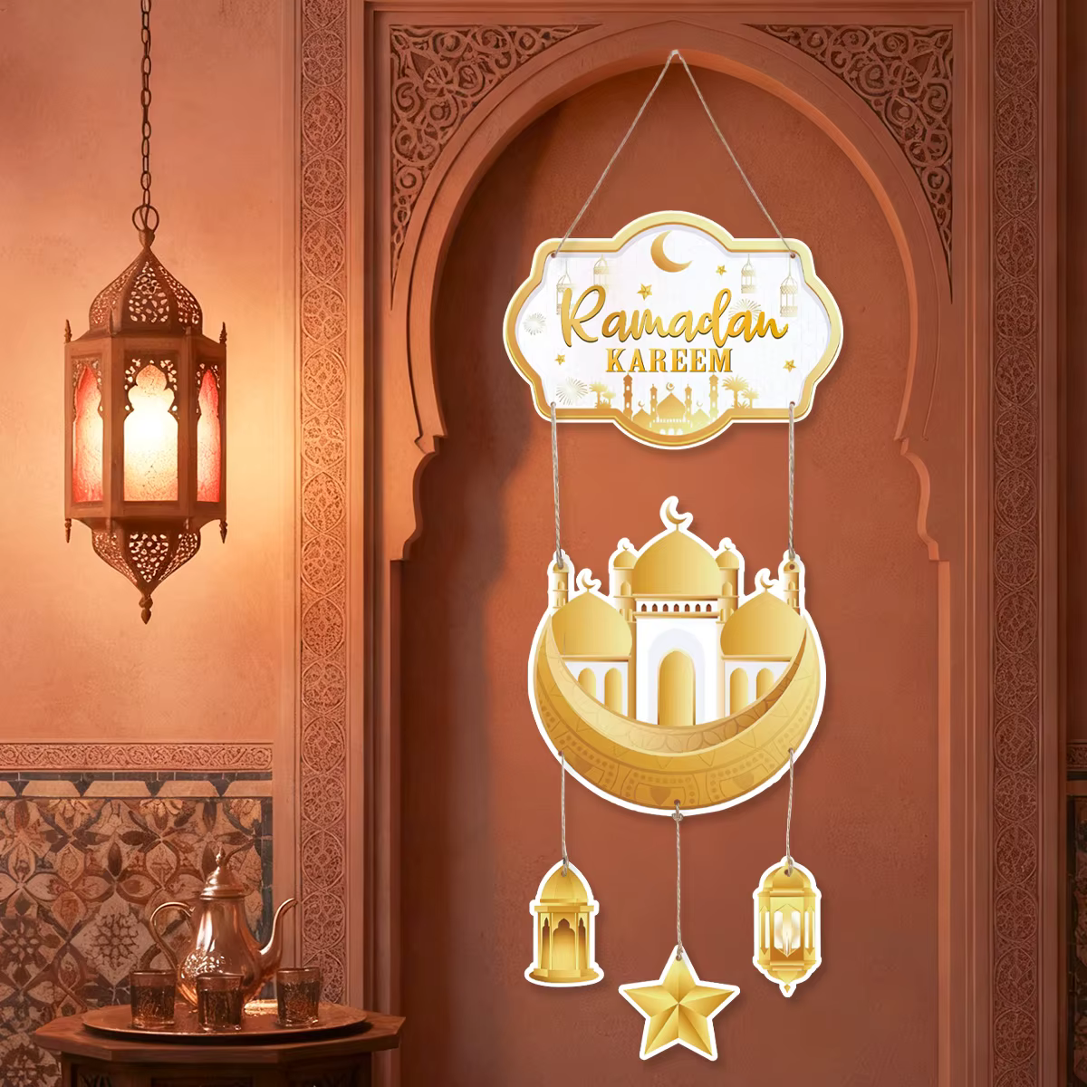 Eid Mubarak porte suspendue drapeau Kareem Ramadan décor pour la maison 2025