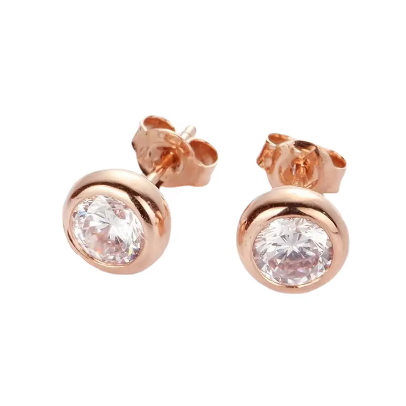 Boucles d'oreilles brillantes en diamant rond plaqué or rose violet 14 carats pour femmes