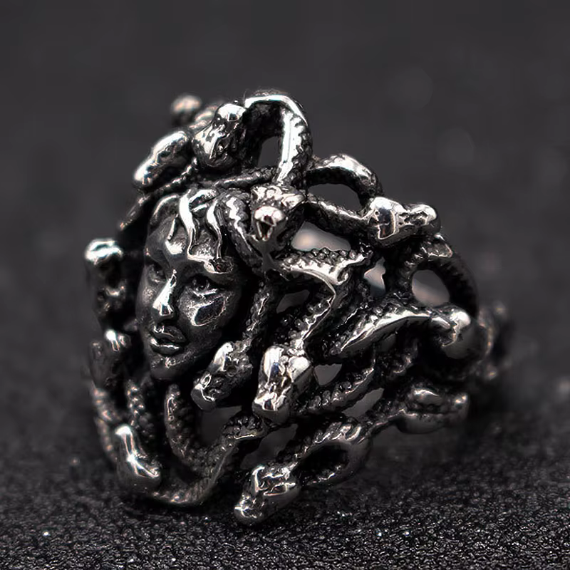 Bague Medusa de la mythologie grecque antique pour hommes et femmes
