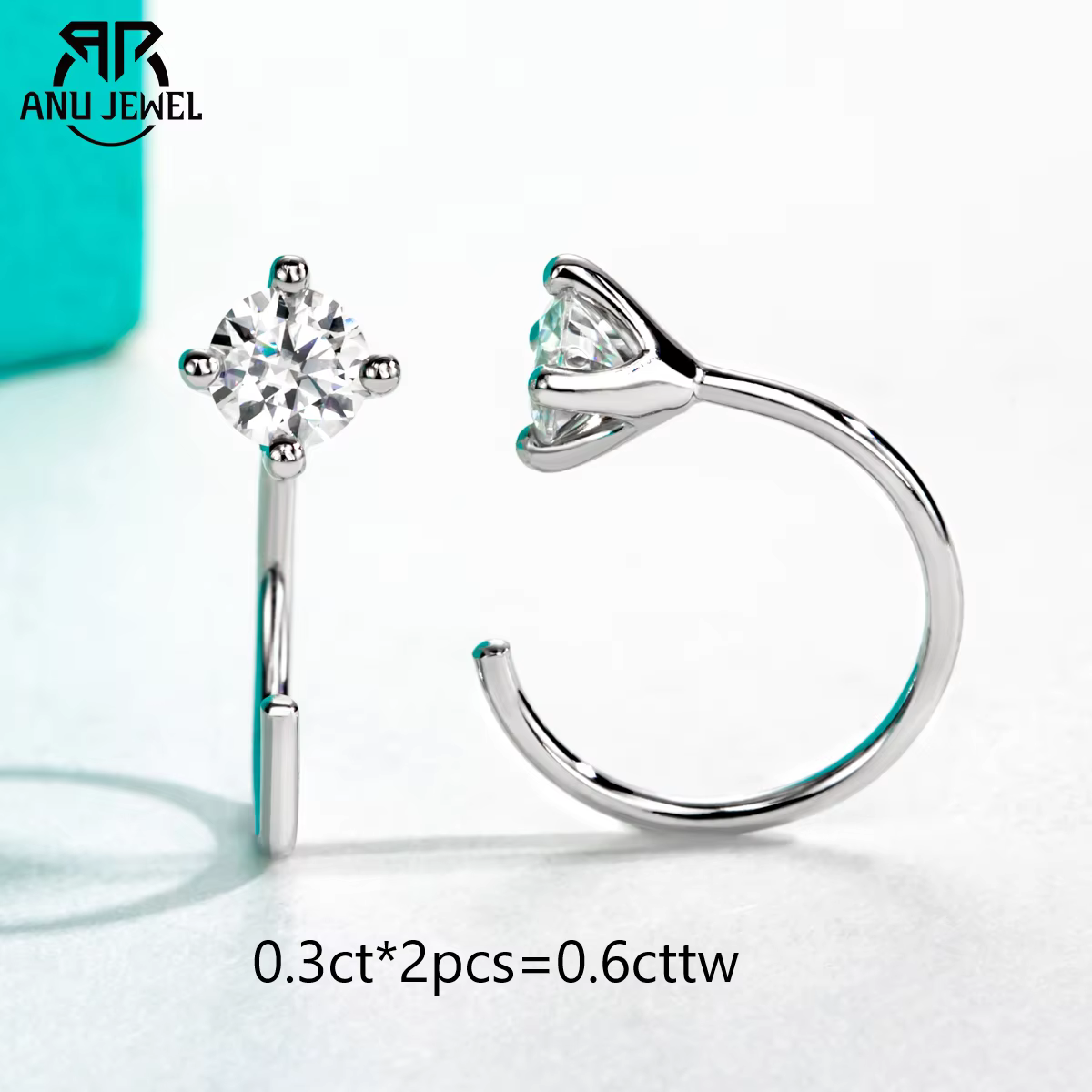 4mm D couleur Moissanites classique boucles d'oreilles pour femmes 925 bijoux en argent Sterling 18K plaqué or boucle