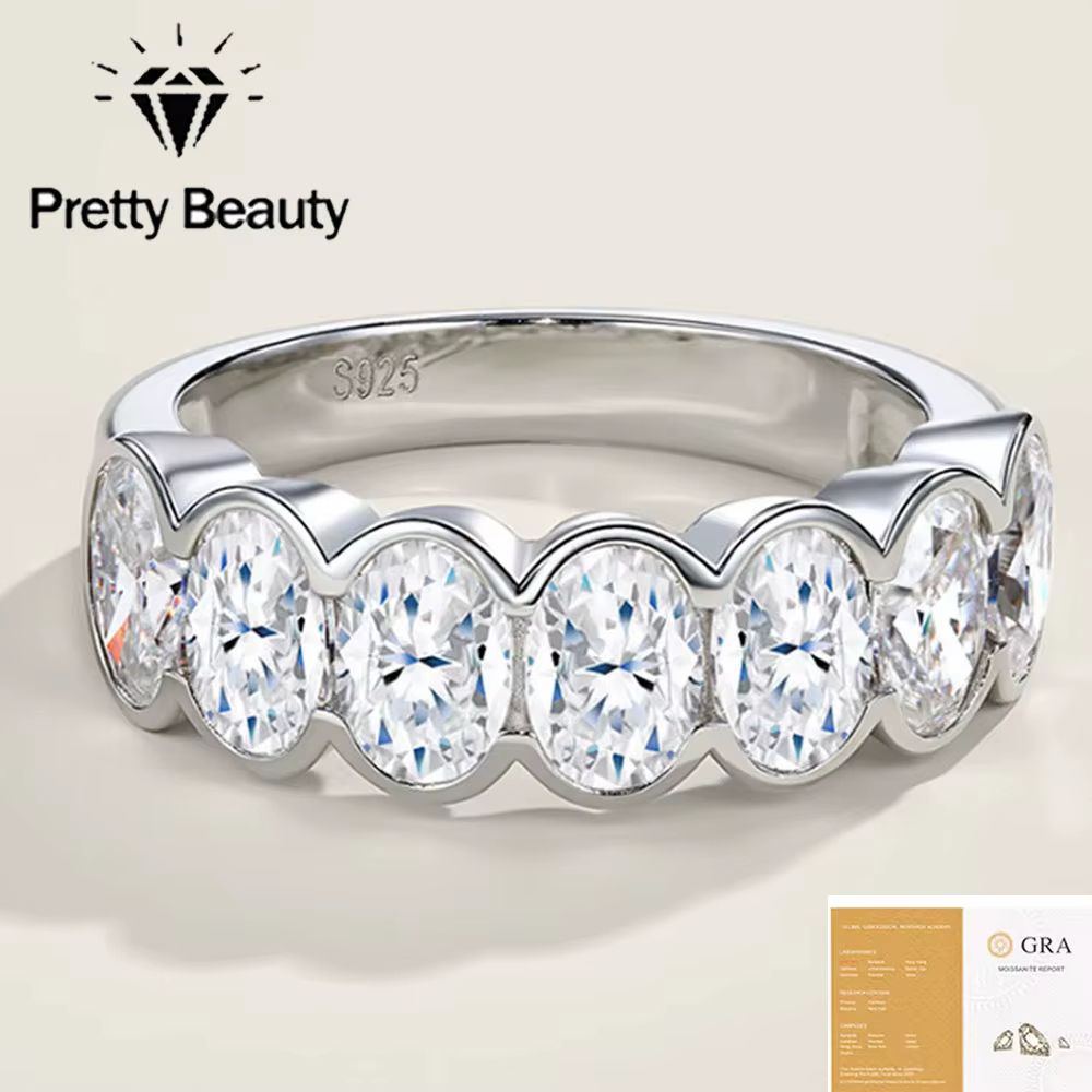 Belle bague demi-éternité en moissanite taille ovale Pretty Beauty
