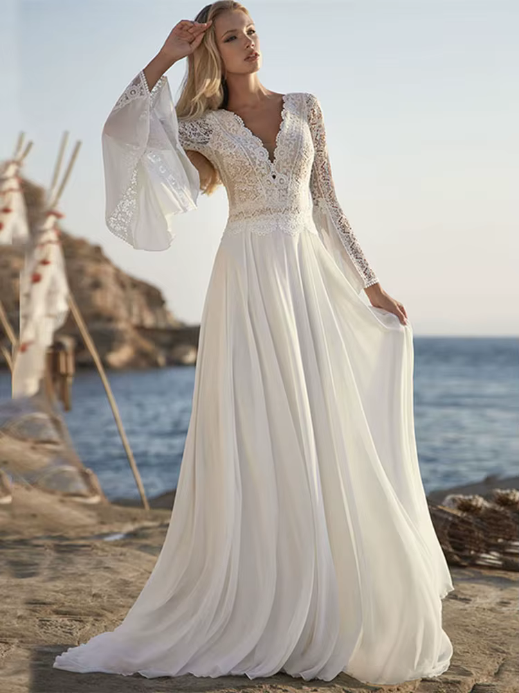 Robes de mariée classiques personnalisées en mousseline de soie