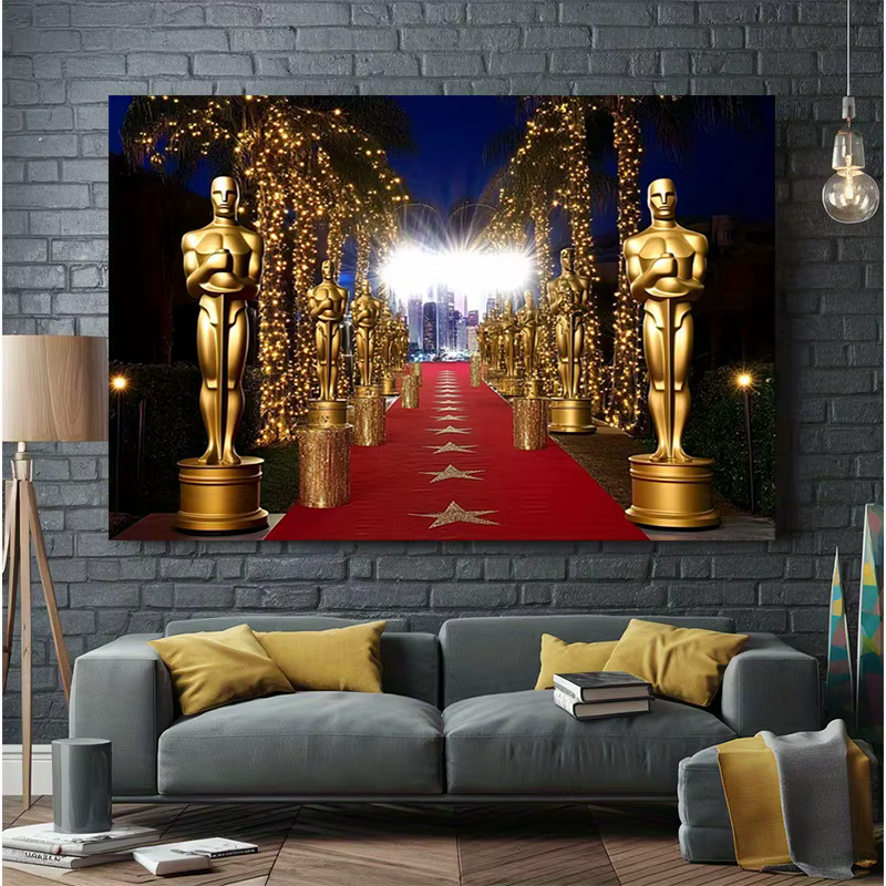 Un bannière de fête avec un trophée Oscar doré