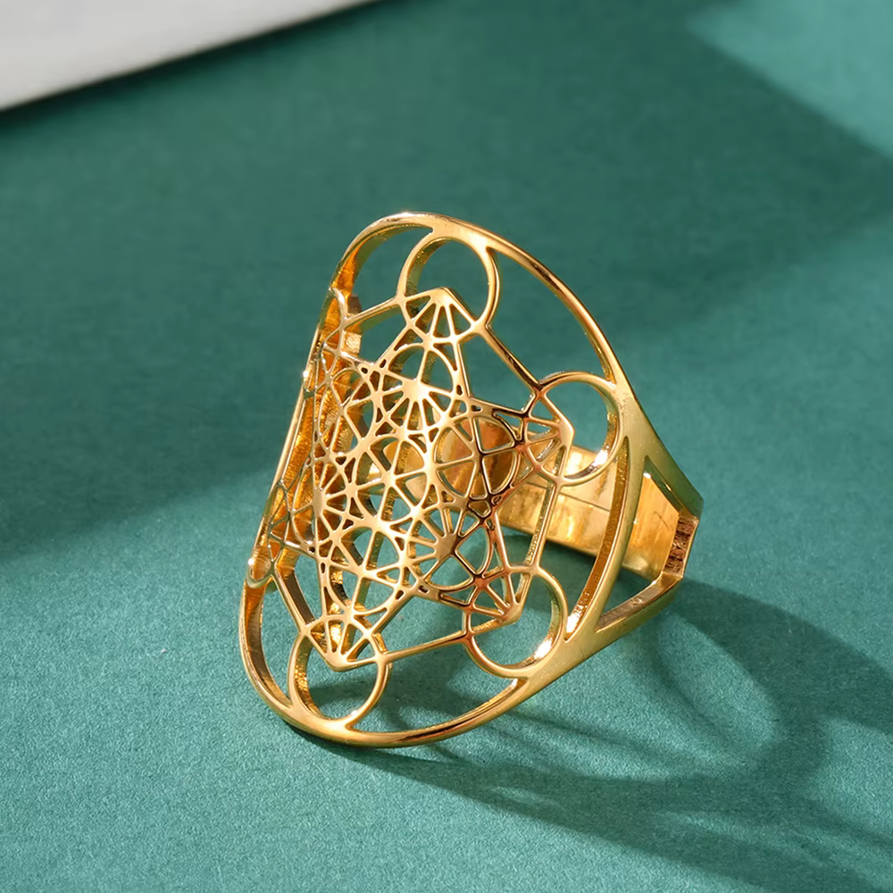 Archangel Metatron bague en acier inoxydable taille réglable Salomon bijoux les secrets de la géométrie du jardin