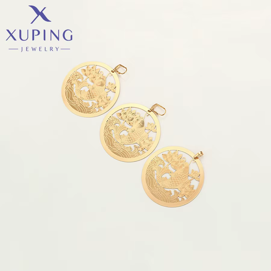 Xuping Jewelry Nouvelle Collection Collier Pendentif et Boucles d'Oreilles Simples Dorés pour Femme