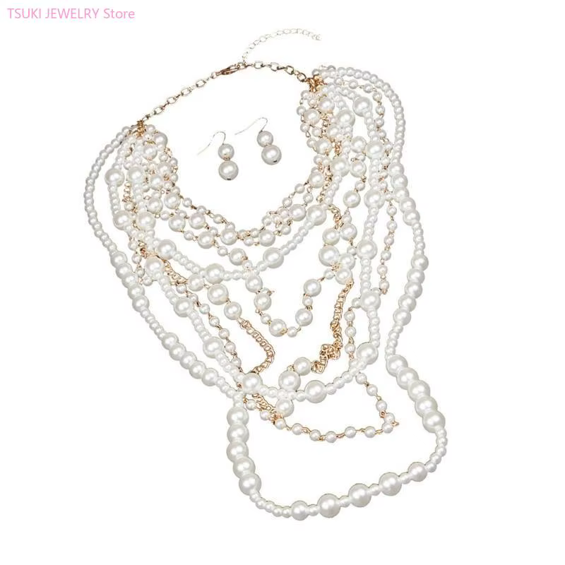Ensemble élégant collier et boucles d'oreilles en perles faites à la main offrant des styles de style polyvalents