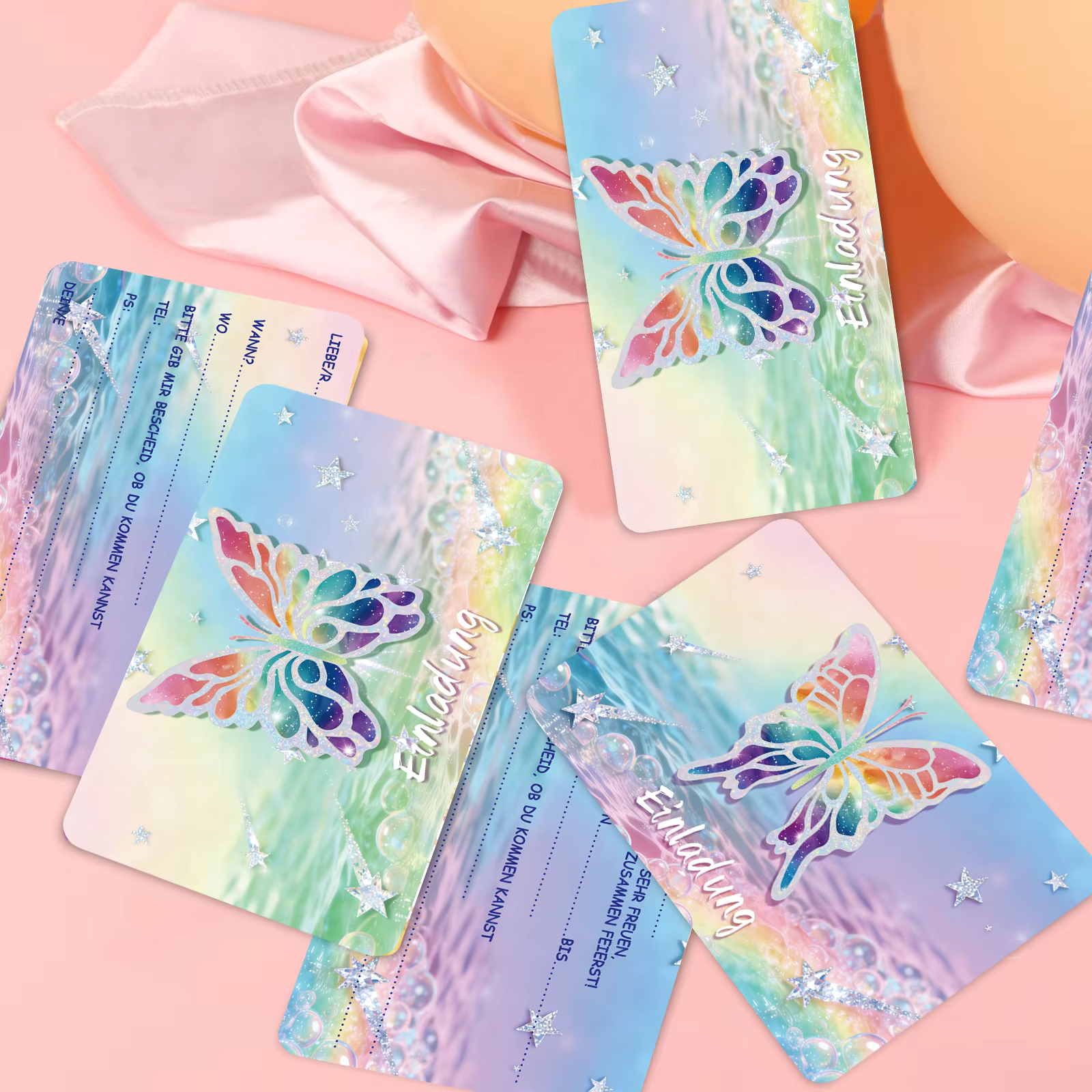 Ensemble de cartes d'invitation Papillon des rêves | Invitation de fête allemande