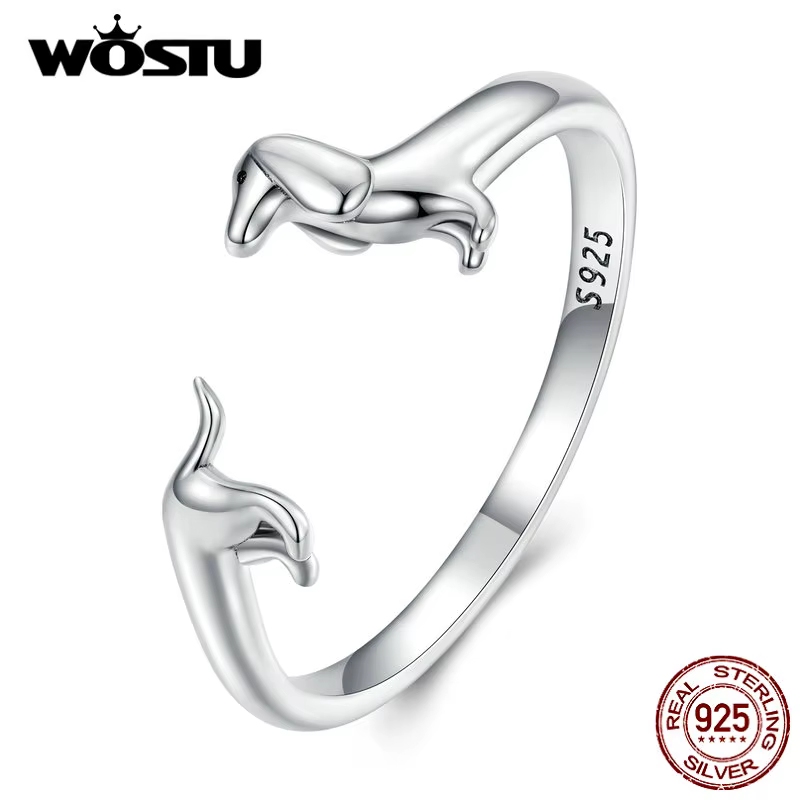 WOSTU – bagues en argent Sterling 925 pour chien teckel