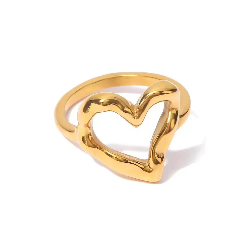 Bague Cœur Plaqué Or 18K en Acier Inoxydable Étanche