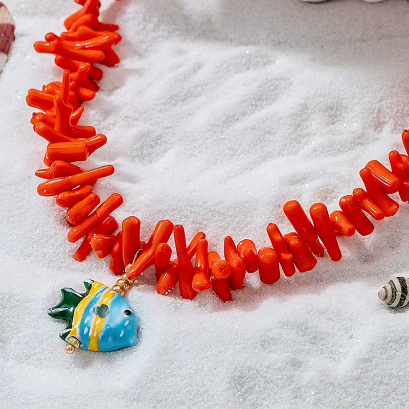 Collier de perles de corail imité Y2K pour femmes
