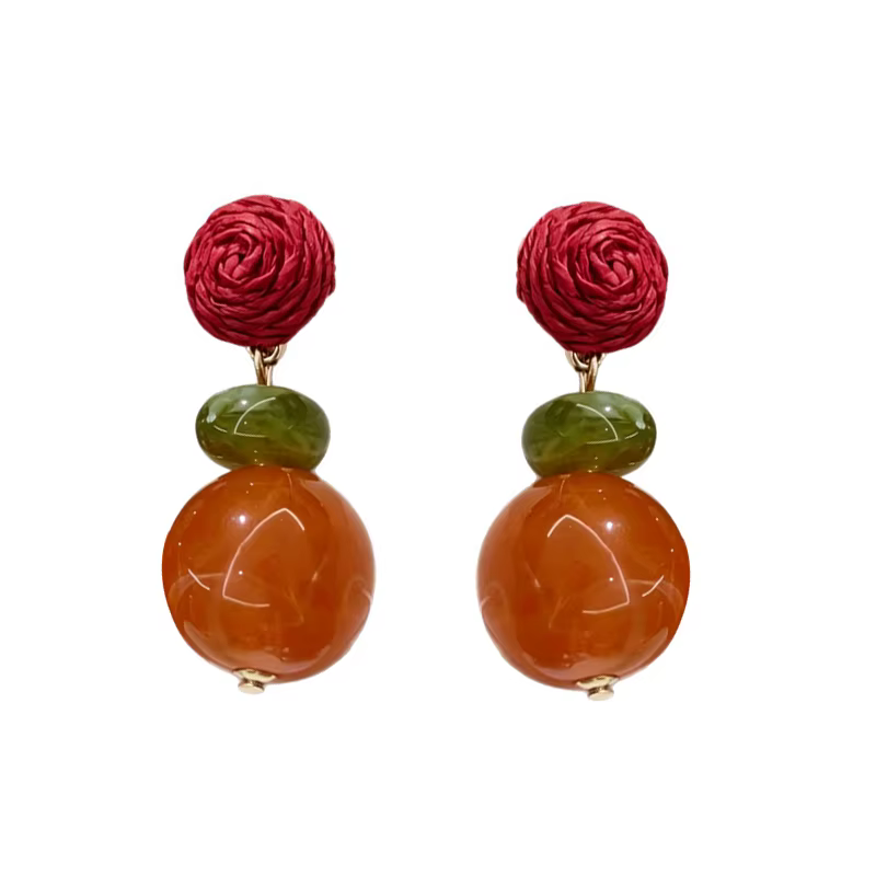Boucles d'oreilles pendantes en perles acryliques en forme de fleur de raphia pour femmes