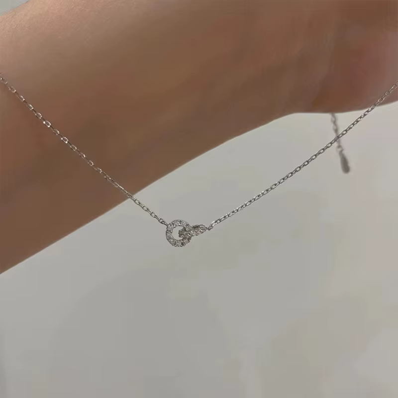 Collier Double anneau en argent Sterling 925 et Zircon