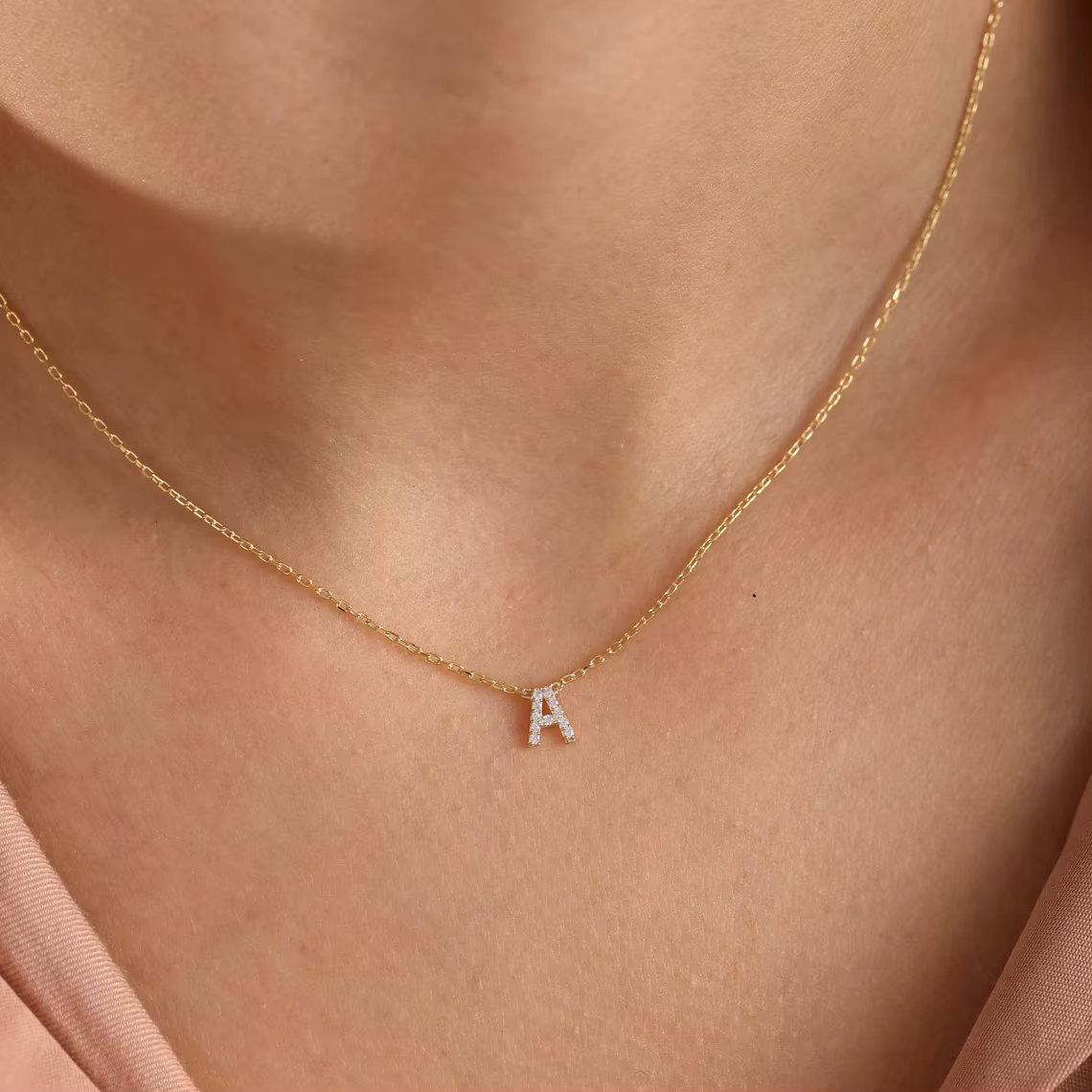 Mini collier ras du cou avec lettres en Zircon pour femmes