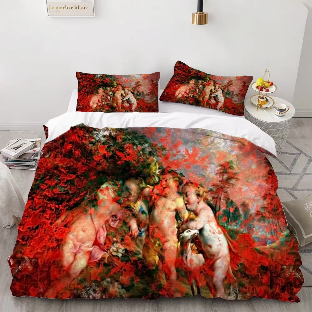 2/3 pièces ange peinture à l'huile ensemble de literie Art ancien housse de couette dessin animé chaud lit