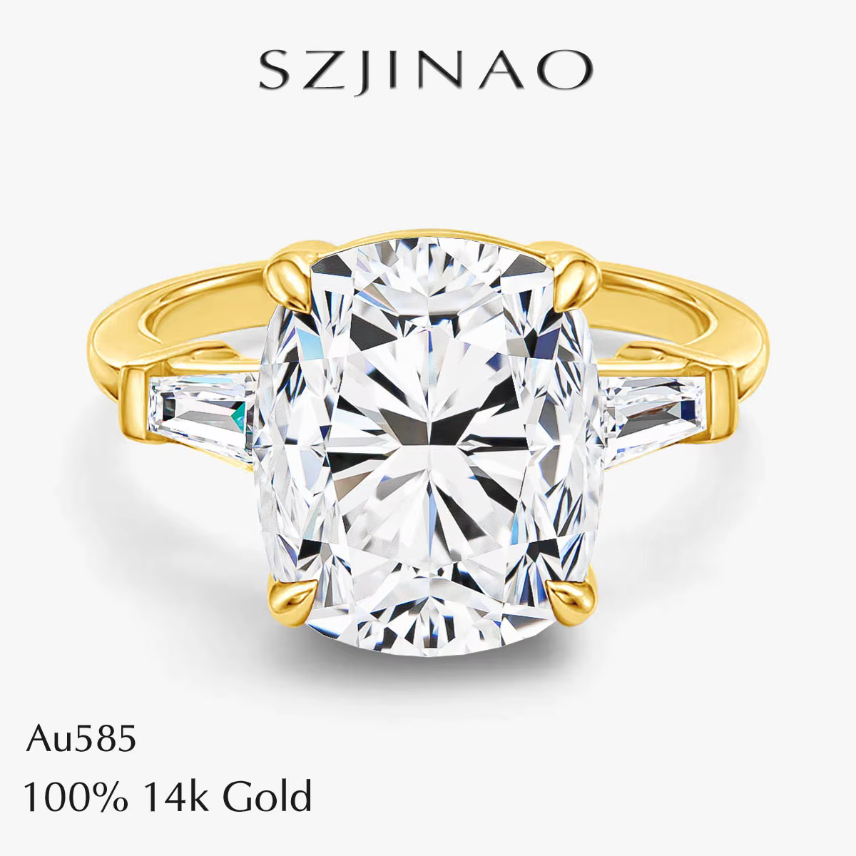 Bague de fiançailles en or 14 carats avec moissanite taille coussin 8