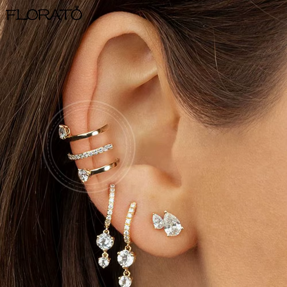 Réinitialisation d'oreille en cristal de serpentin de style minimaliste pour dames