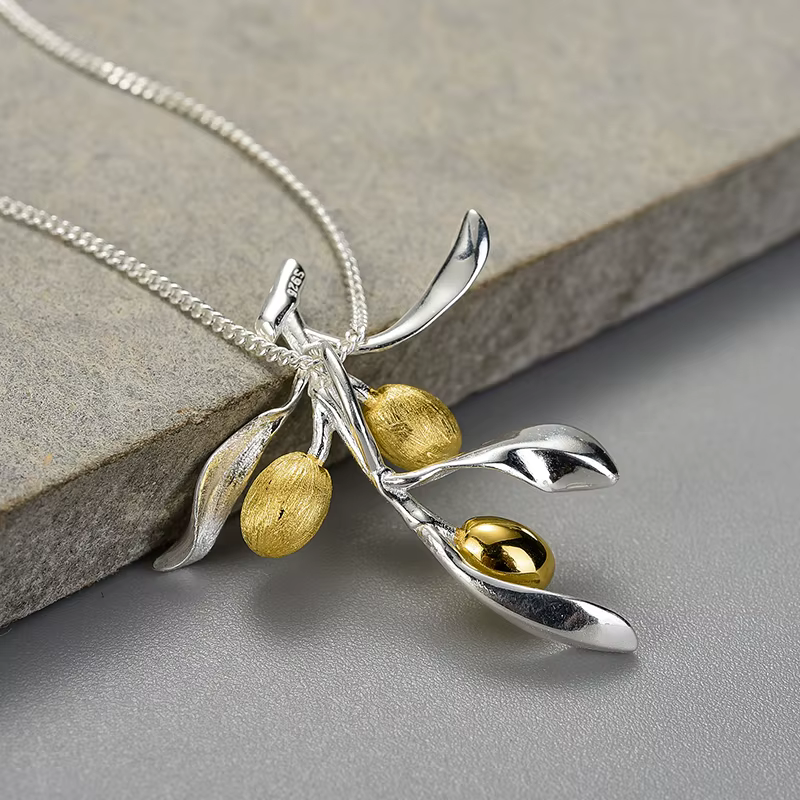 Lotus Fun luxe feuilles d'olivier branche Fruits pendentif sans collier pour les femmes mode réel 925 en argent Sterling bijoux fins